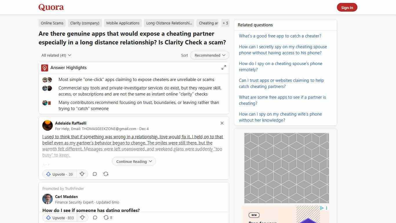 Are there genuine apps that would expose a cheating partner especially in a long distance relationship? Is Clarity Check a scam? - Quora